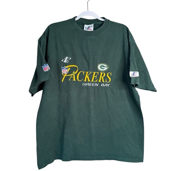VTG 90s Logo Athletic Green Bay Packer Embroidered NFL Football T Shirt M - Picture 1 of 8